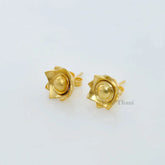 Handmade Stud Earrings-18k Gold Plated Sterling Silver Earrings-Christmas Gift Earrings-Silver Artisan Boho Jewelry-Desinger Flower Earrings